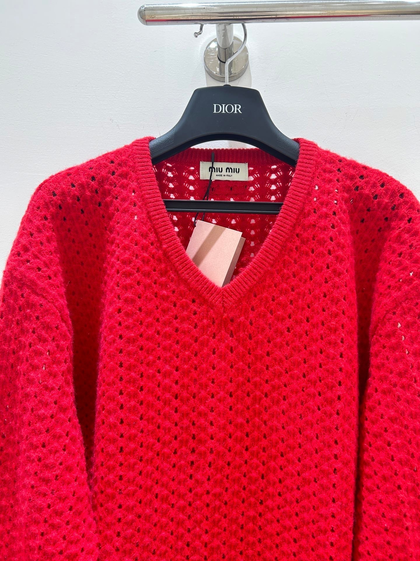 MIUMIU 26S V-NECK OPENWORK KNIT SWEATER 1429