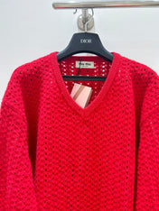 MIUMIU 26S V-NECK OPENWORK KNIT SWEATER 1429