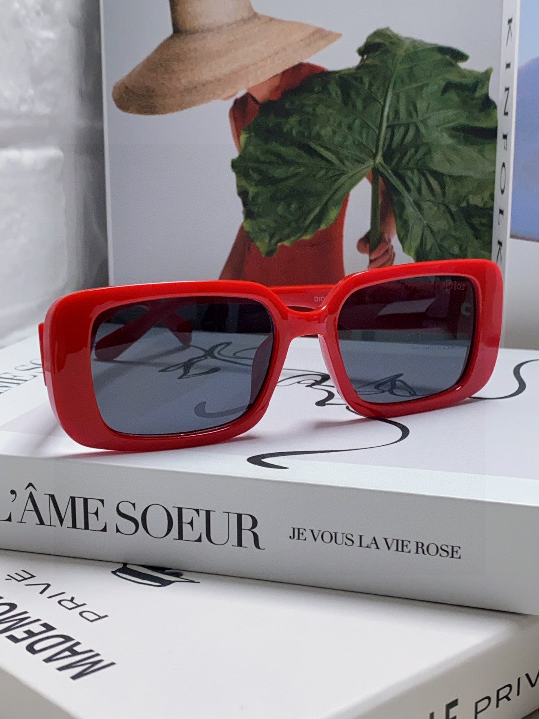DIOR 26S RECTANGULAR FRAME IN RED ACETATE 422573