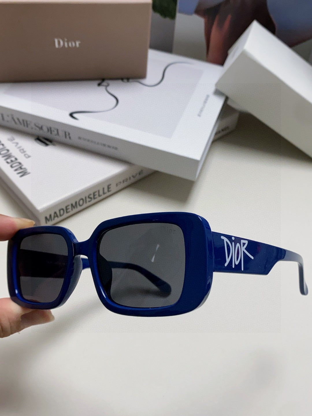 DIOR 26S RECTANGULAR FRAME IN BLUE ACETATE 422576