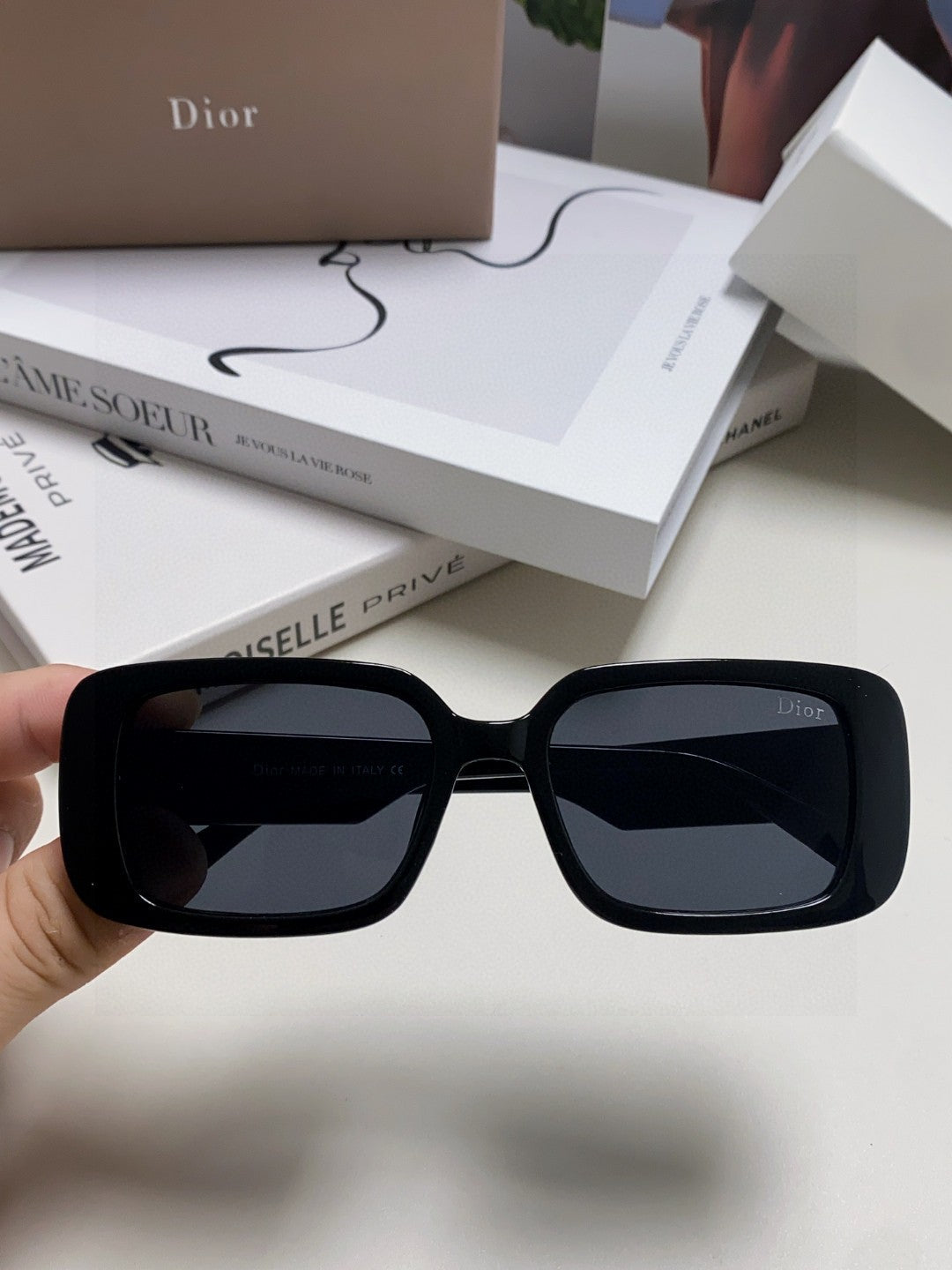 DIOR 26S RECTANGULAR FRAME IN BLACK ACETATE 422577