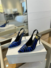 BALMAIN 25S SLINGBACK EVA 95MM IN BLUE AND BLACK ZEBRA PRINT CALFSKIN