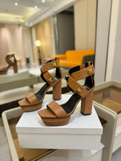BALMAIN 25S WEDGE HEELS 105MM IN DARK BROWN CALFSKIN GOLD HARDWARE