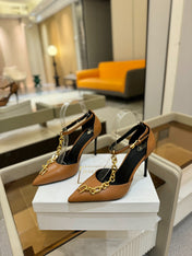 BALMAIN 25S SYNC STILETTOS WITH POINTED TOE 95MM IN DARK BROWN CALFSKIN