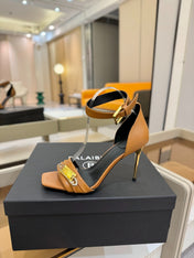BALMAIN 25S HIGH HEELS 95MM IN BROWN CALFSKIN