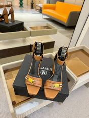 BALMAIN 25S WEDGE HEELS 100MM IN BROWN CALFSKIN