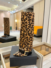 BALMAIN 26S KNEE-HIGH BOOTS 100 MM IN LEOPARD PRINT PONY HAIR