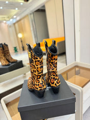 BALMAIN 26S COWBOY ANKLE BOOTS 65 MM IN LEOPARD PRINT PONY HAIR