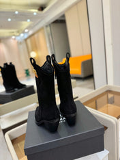 BALMAIN 26S COWBOY ANKLE BOOTS 65 MM IN BLACK SUEDE