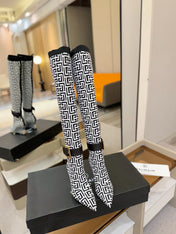 BALMAIN 26S HIGH-TOP BOOTS 75 MM IN BLACK AND WHITE FLYKNIT