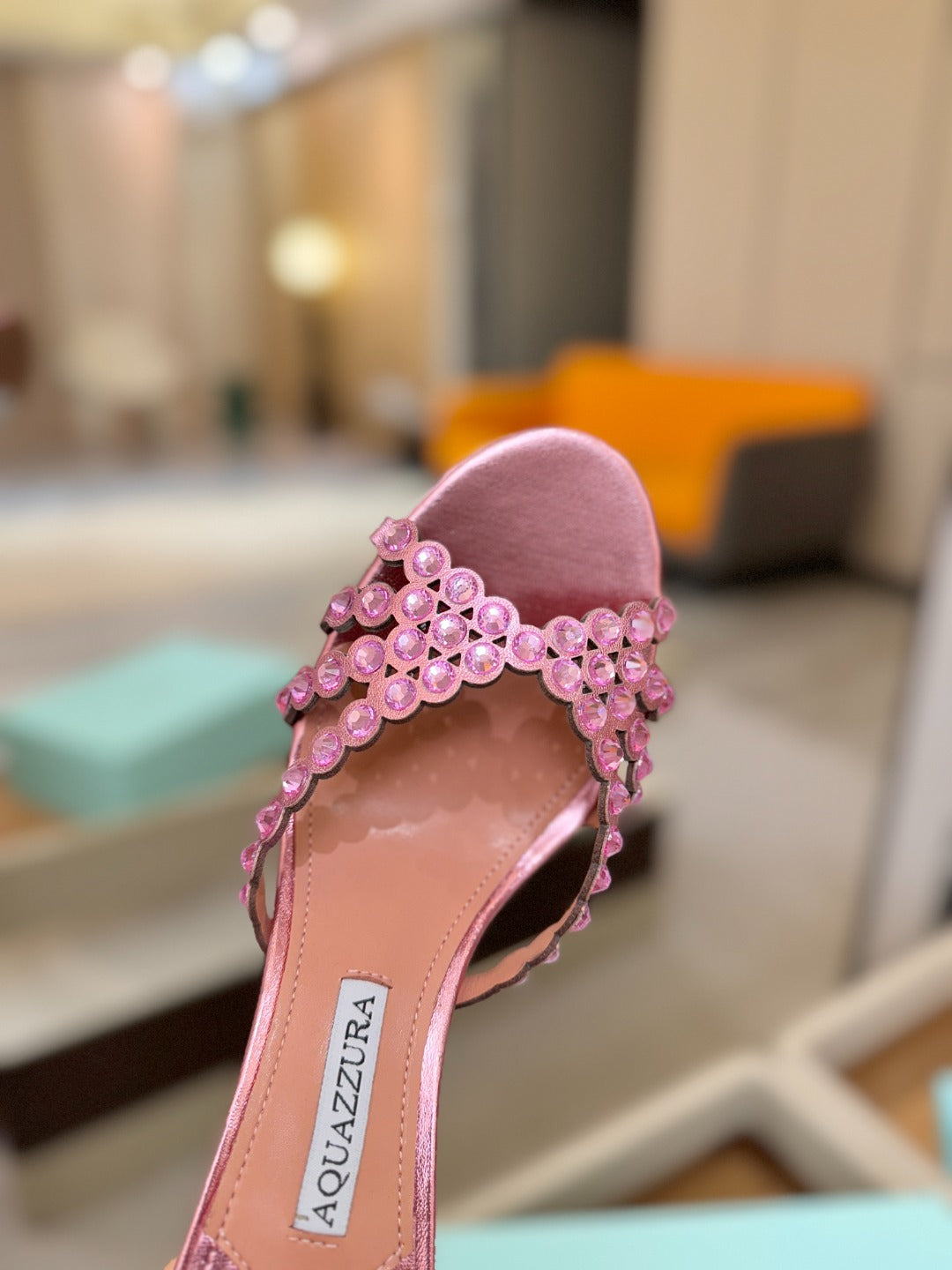 AQUAZZURA 26S TEQUILA HEELED SANDALS 85 MM IN METALLIC PINK LAMBSKIN