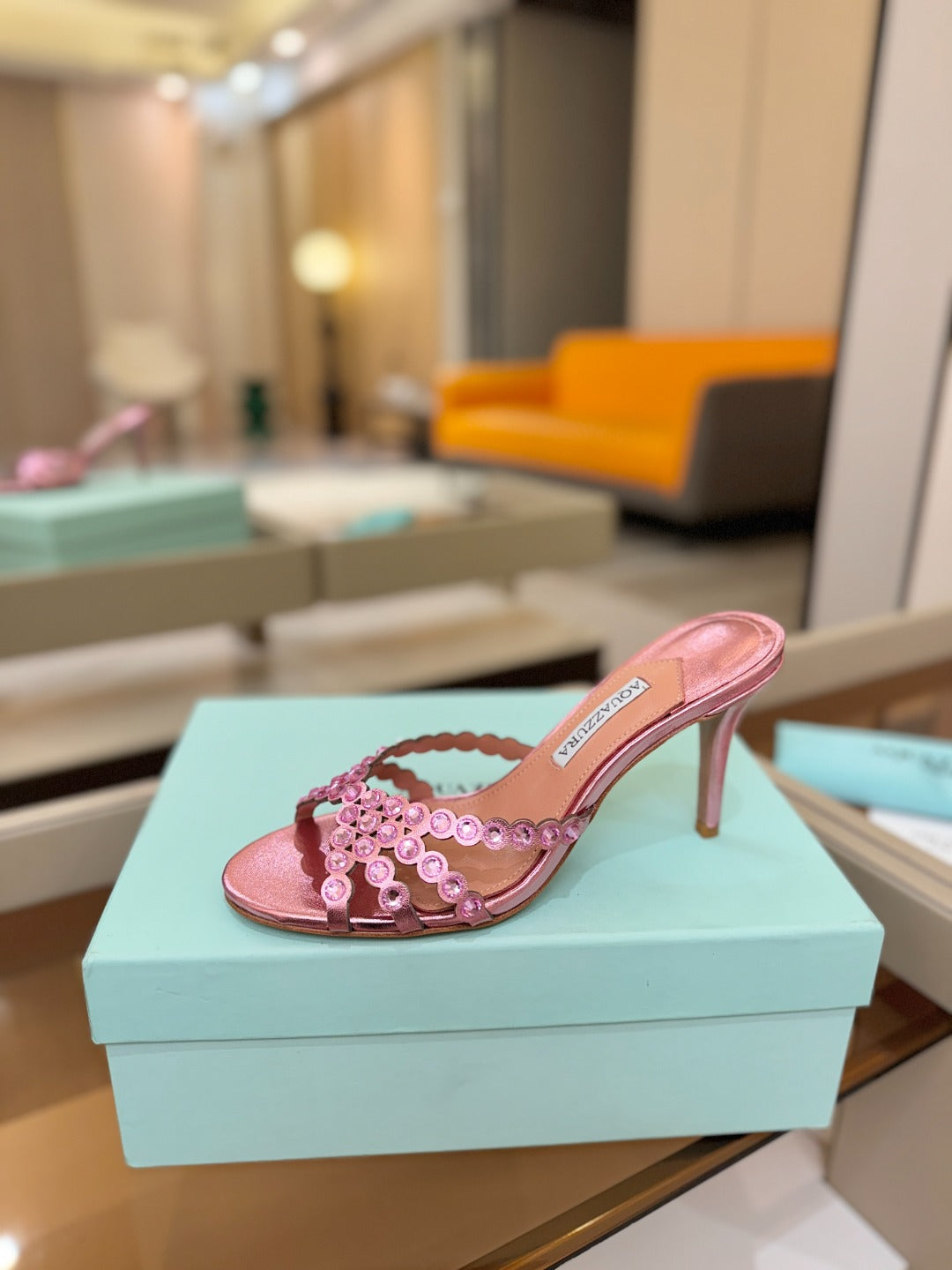 AQUAZZURA 26S TEQUILA HEELED SANDALS 85 MM IN METALLIC PINK LAMBSKIN
