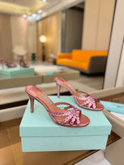AQUAZZURA 26S TEQUILA HEELED SANDALS 85 MM IN METALLIC PINK LAMBSKIN