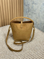LE 37 SMALL BUCKET BAG 20 IN BROWN SUEDE GOLD HARDWARE