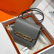 HM ROULIS 18 MINI BAG IN DARK GREY CALFSKIN GOLD-TONE HARDWARE