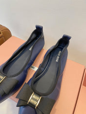 MIUMIU 26S BALLET FLATS IN NAVY BLUE CALFSKIN WITH BOW