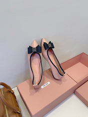 MIUMIU 26S BALLET FLATS IN LIGHT PINK CALFSKIN WITH BOW