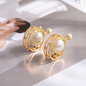 CD 26S DOUBLE PEARL ORBIT EARRINGS IN GOLD TONE METAL 630833