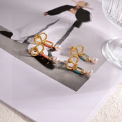 CD 26S LOGO ENAMEL LINK PEARL DROP EARRINGS IN GOLD METAL