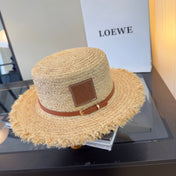 LOEWE 26S FRAYED BRIM RAFFIA BOATER HAT STYLE 188