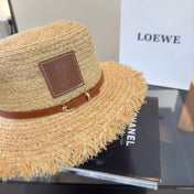 LOEWE 26S FRAYED BRIM RAFFIA BOATER HAT STYLE 188