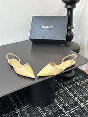 CHANEL 26S SLINGBACK FLATS IN BEIGE AND PASTEL YELLOW LAMBSKIN
