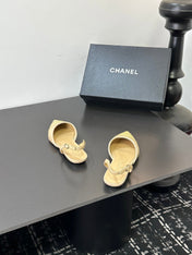 CHANEL 26S SLINGBACK FLATS IN BEIGE AND PASTEL YELLOW LAMBSKIN
