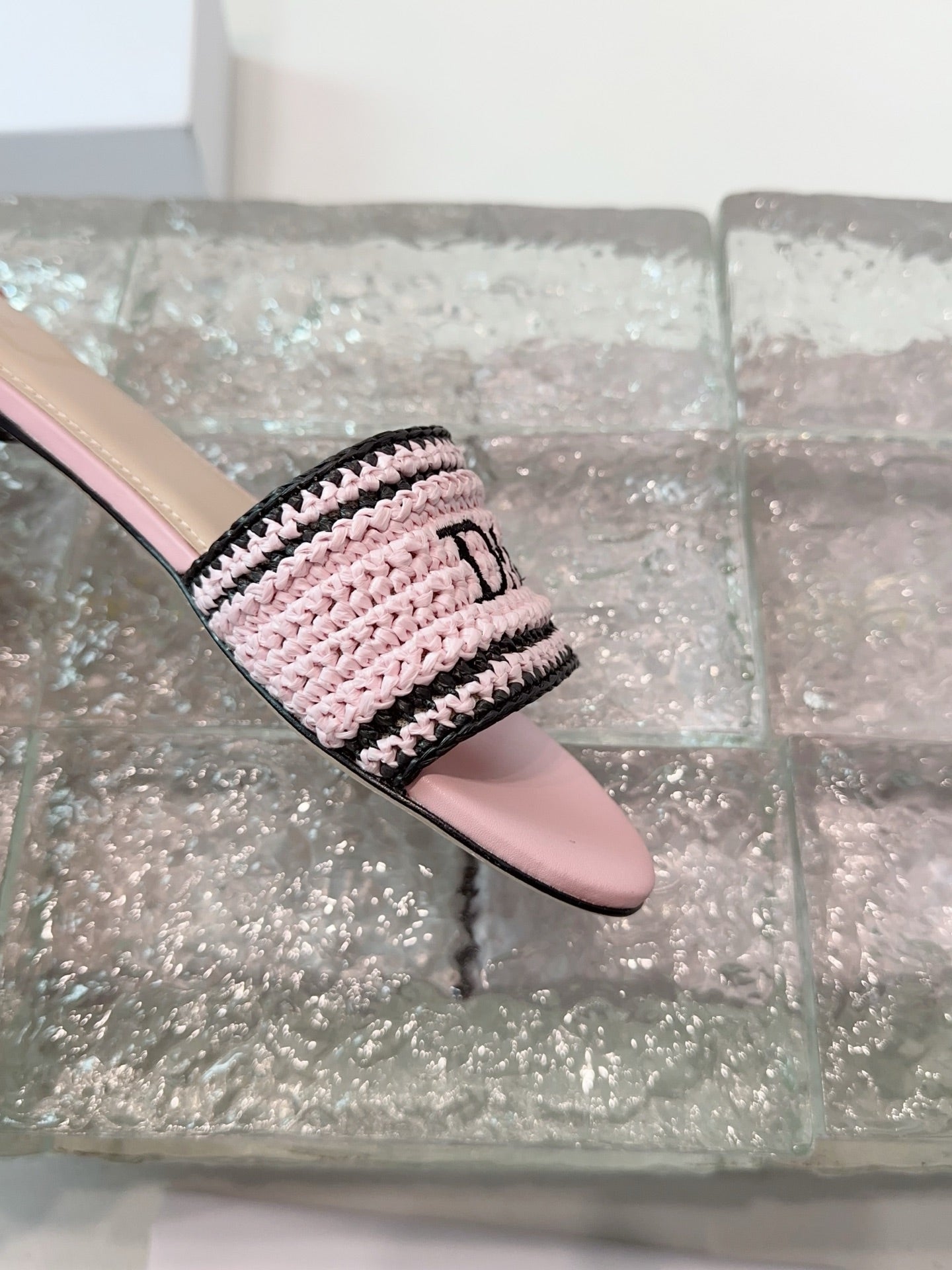 DIOR 26S WOVEN-STRAP SANDALS IN LIGHT PINK CALFSKIN