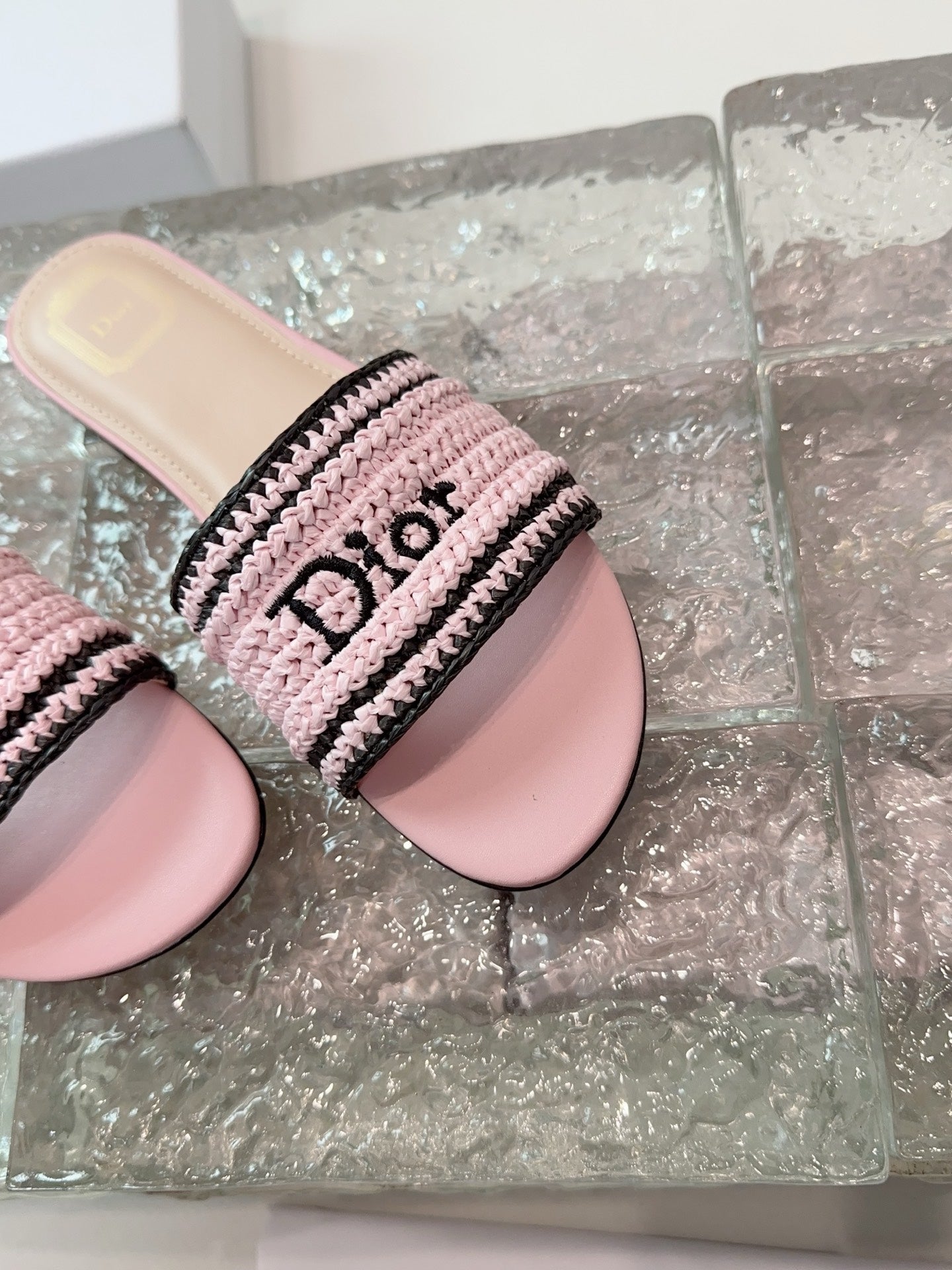 DIOR 26S WOVEN-STRAP SANDALS IN LIGHT PINK CALFSKIN