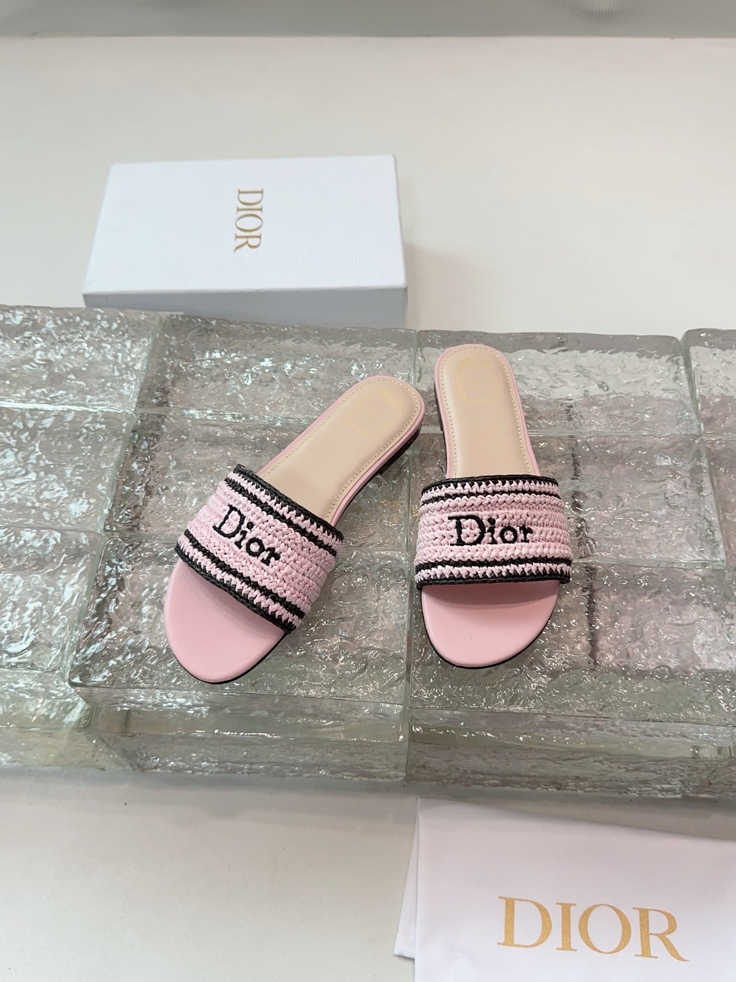 DIOR 26S WOVEN-STRAP SANDALS IN LIGHT PINK CALFSKIN