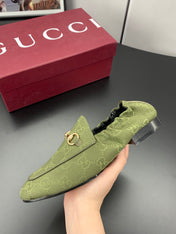 GUCCI 26S LOAFERS IN MOSS GREEN CANVAS