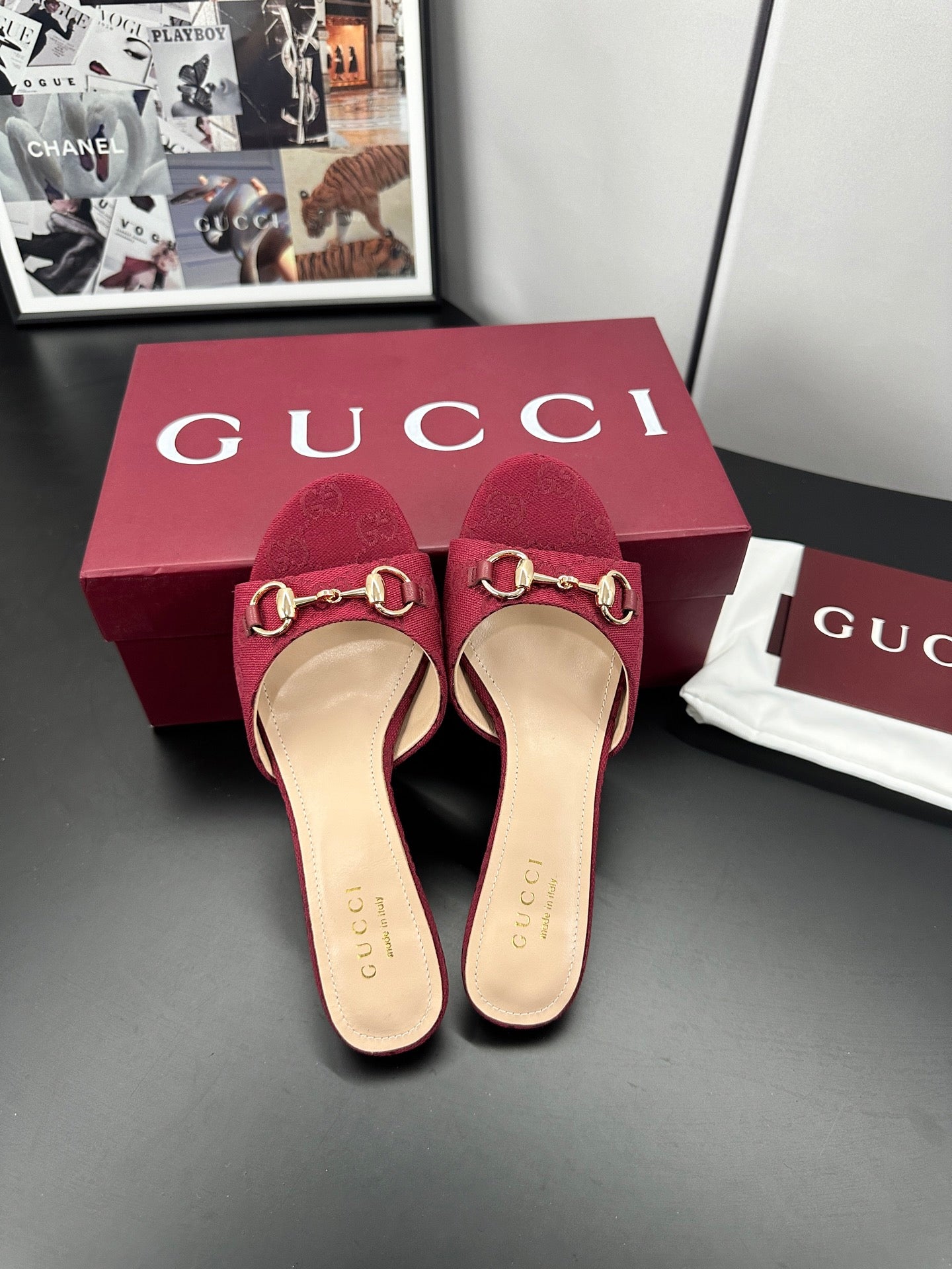 GUCCI 26S HIGH-HEELED SANDALS 50 MM IN RED CANVAS