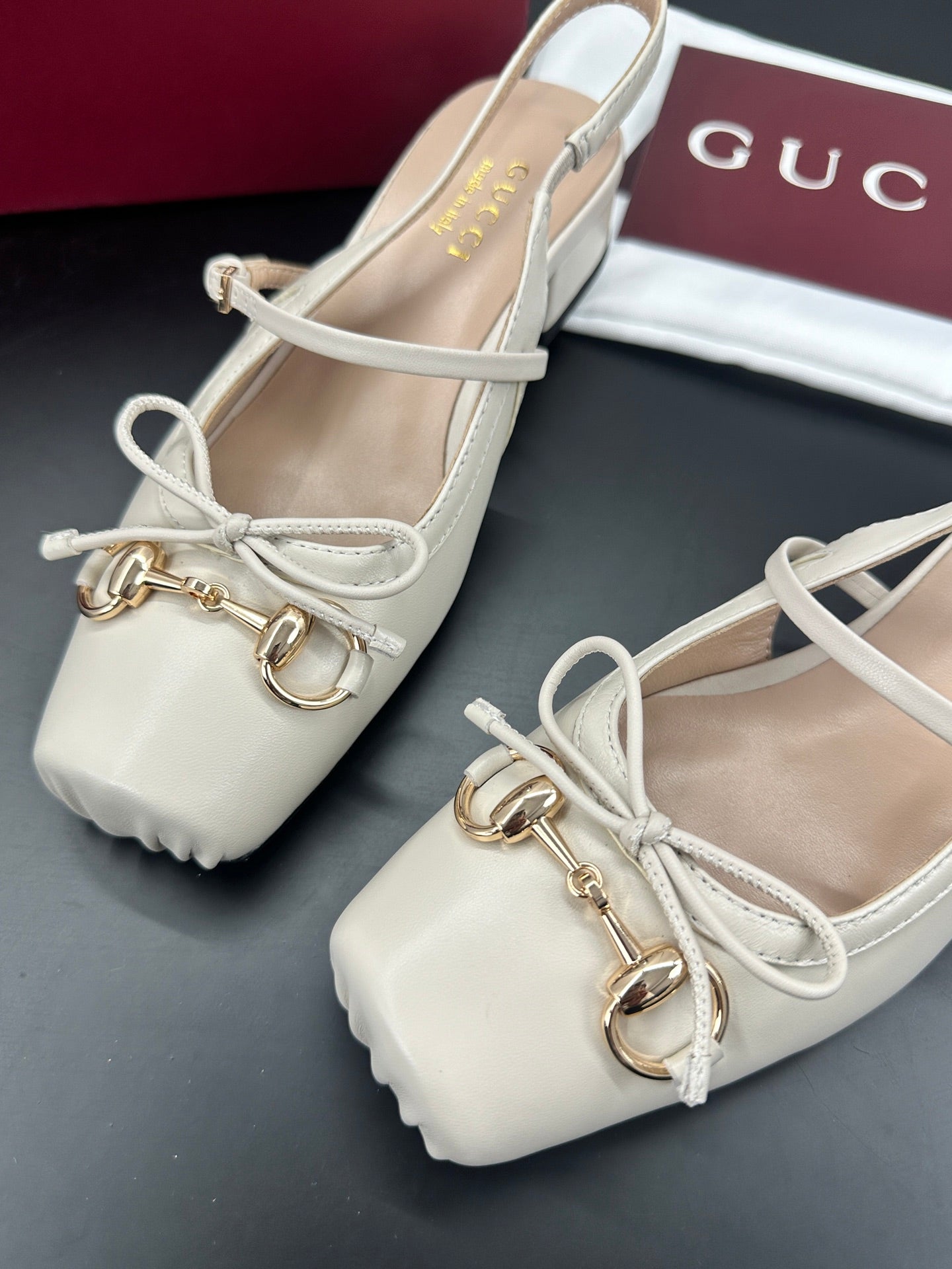 GUCCI 26S SLINGBACK 25 MM IN CREAM WHITE CALFSKIN