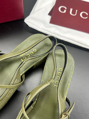 GUCCI 26S SLINGBACK 25 MM IN MOSS GREEN CANVAS
