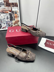 GUCCI 26S SLINGBACK 25 MM IN TAUPE BROWN CANVAS