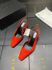 ALAIA 26S WEDGE SLINGBACKS 95 MM IN ORANGE RED SUEDE