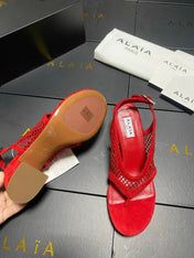 ALAIA 26S MESH THONG HEELS 55 MM IN RED SUEDE