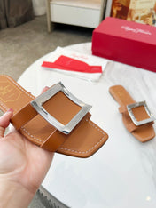VIV' BY THE SEA MULES IN BRONZE BROWN CALFSKIN SILVER BUCKLE