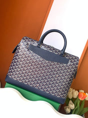 CISALPIN DOCUMENT CASE 39 IN NAVY BLUE GOYARDINE CANVAS AND CALFSKIN