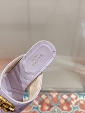 HIGH THONG MULE 55MM IN LIGHT PINK CALFSKIN WITH GOLD HARDWARE