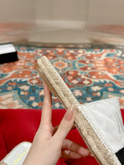 FLAT SLIPPERS IN WHITE LAMBSKIN MIX BEIGE WOVEN