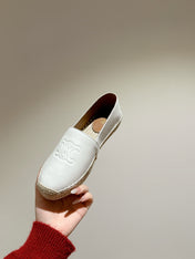 ESPADRILLES WHITE SHINY CALFSKIN EMBOSSED LOGO