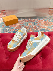 LV 26S PLAID SNEAKERS IN YELLOW MIX SKY BLUE FABRIC