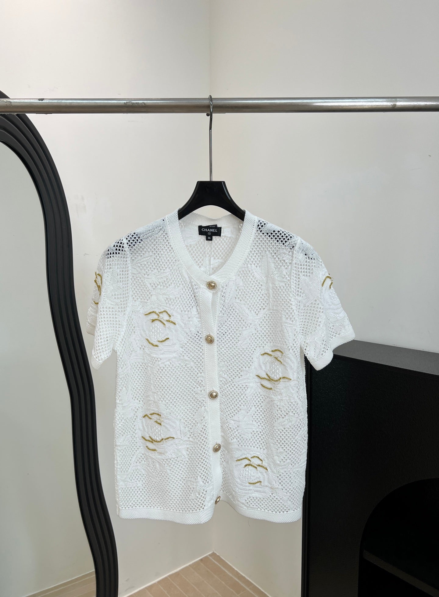 CHANEL 26S BUTTON-UP SHORT-SLEEVE KNIT TOP STYLE 1159
