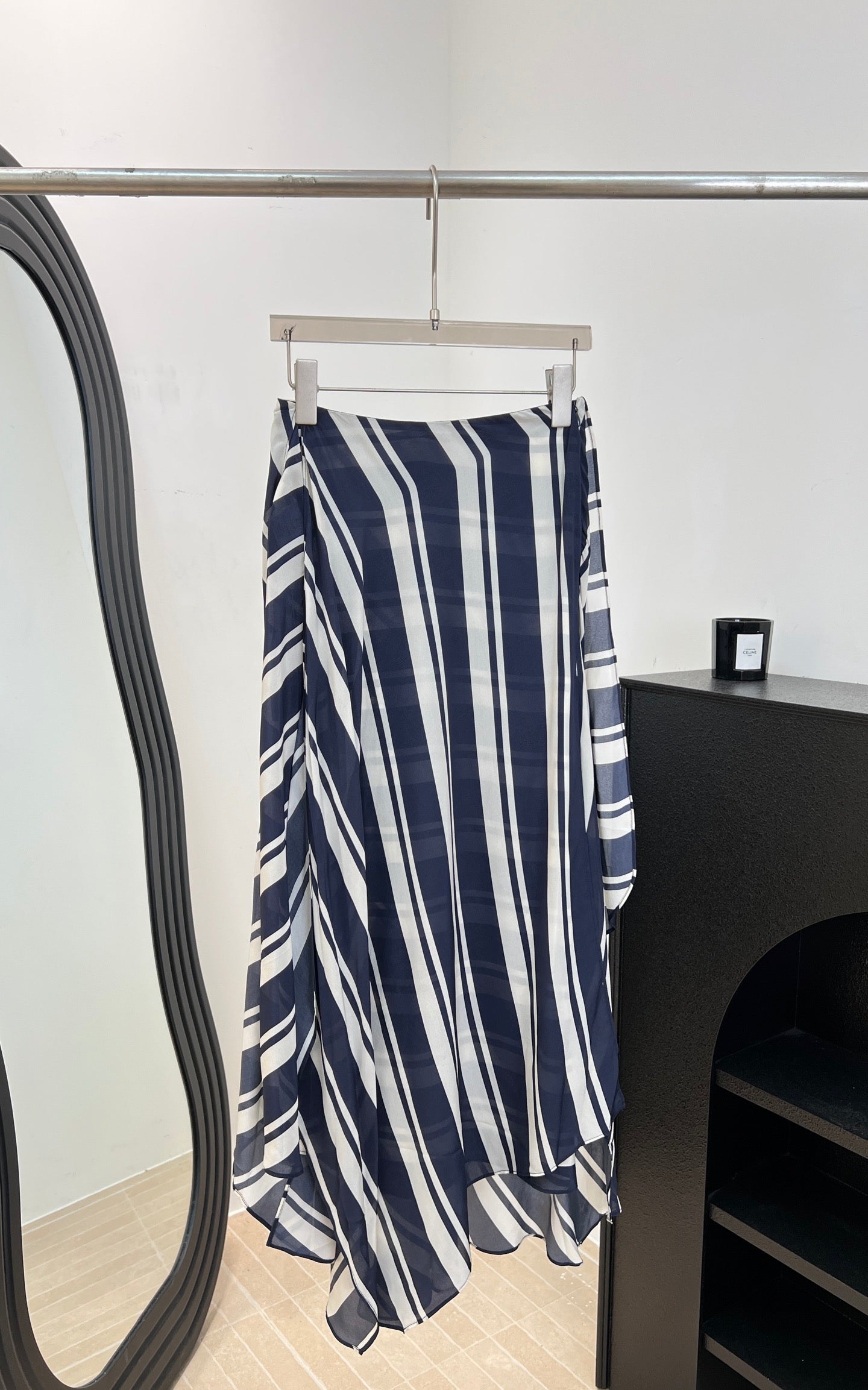RALPH LAUREN 26S STRIPED SILK MIDI SKIRT 353