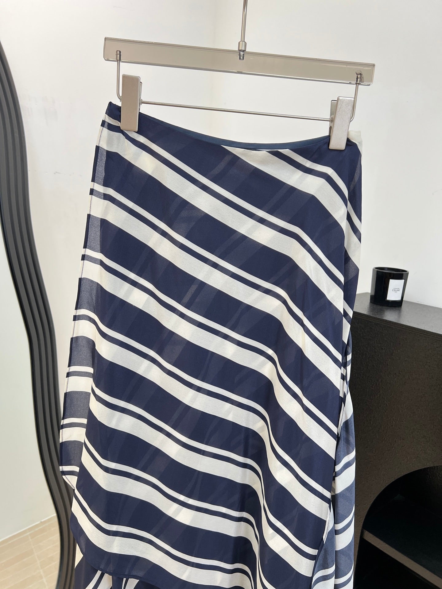 RALPH LAUREN 26S STRIPED SILK MIDI SKIRT 353