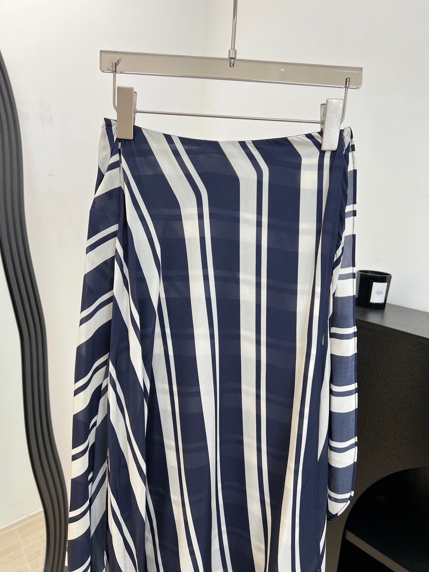 RALPH LAUREN 26S STRIPED SILK MIDI SKIRT 353