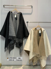 FFPONCHO 160 CM IN BLACK CASHMERE AND WOOL