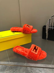 FENDI BAGUETTE SLIDE SLIPPERS IN CHERRY RED WOOL