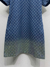 GG Blue Monogram Crystal Embellished Mini Dress
